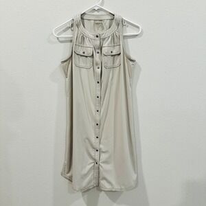 Athleta -Khaki Tan Button Front Sleeveless Utility Shirt Dress - Size 4 - Sporty